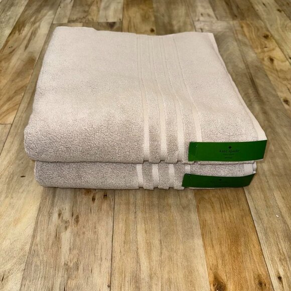 2 Kate Spade Platinum Beige Greige Gray Tan Bath Towel Striped Stripe Towels - Picture 1 of 5